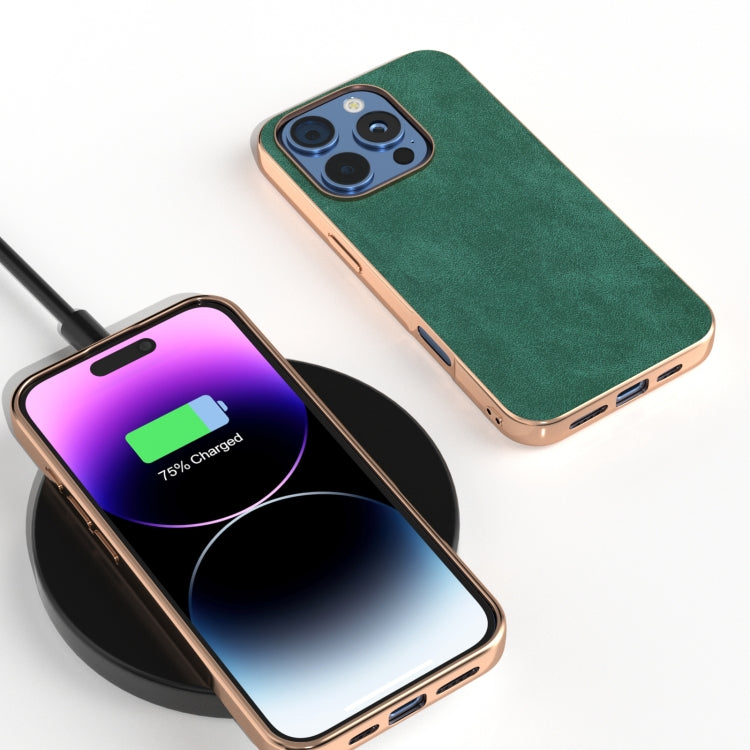For iPhone 16 Plus Electroplated Frame PU Leather Full Coverage Phone Case