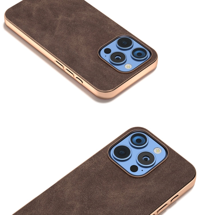 For iPhone 16 Electroplated Frame PU Leather Full Coverage Phone Case