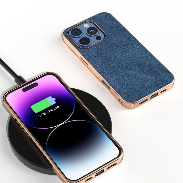 For iPhone 16 Electroplated Frame PU Leather Full Coverage Phone Case