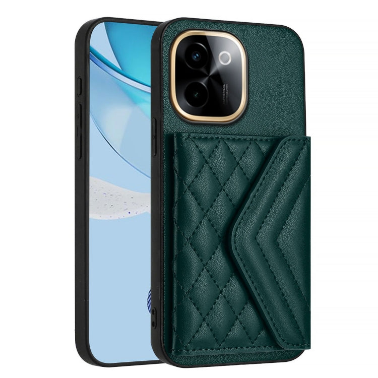 For vivo Y200 Rhombic Texture Card Bag RFID Phone Case with Long Lanyard