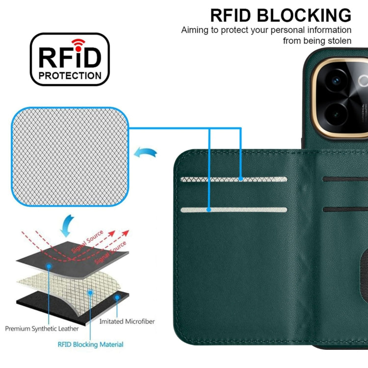 For vivo Y200 Rhombic Texture Card Bag RFID Phone Case with Long Lanyard