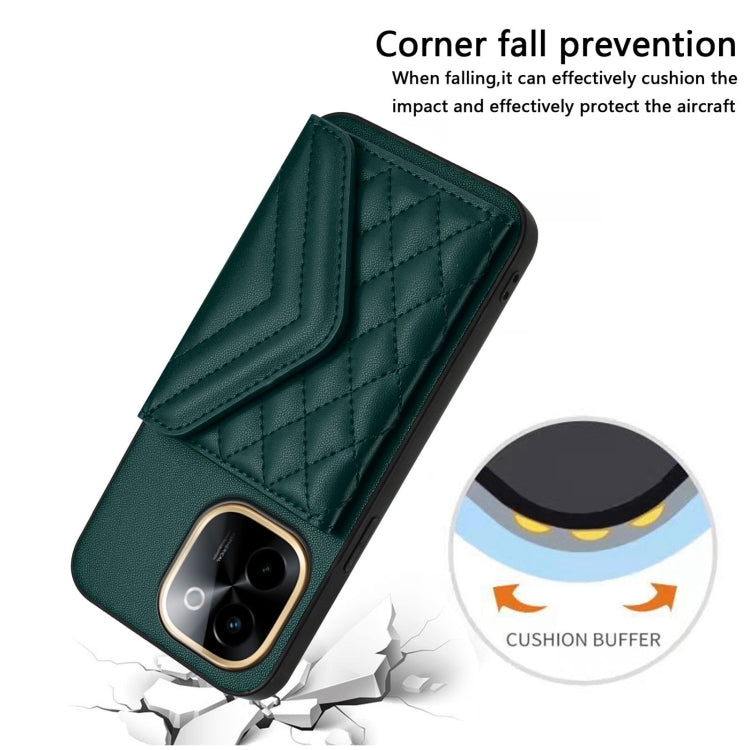For vivo Y200 Rhombic Texture Card Bag RFID Phone Case with Long Lanyard