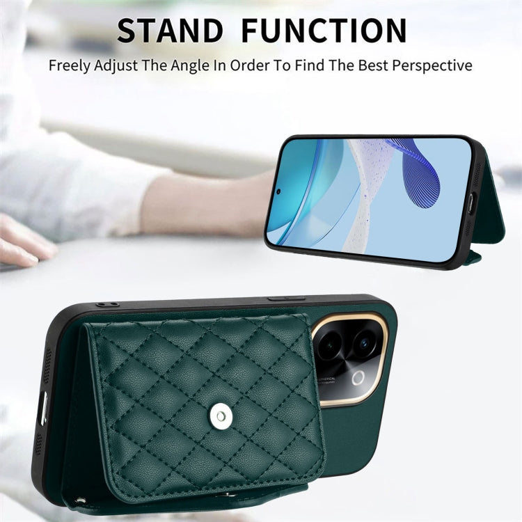For vivo Y200 Rhombic Texture Card Bag RFID Phone Case with Long Lanyard