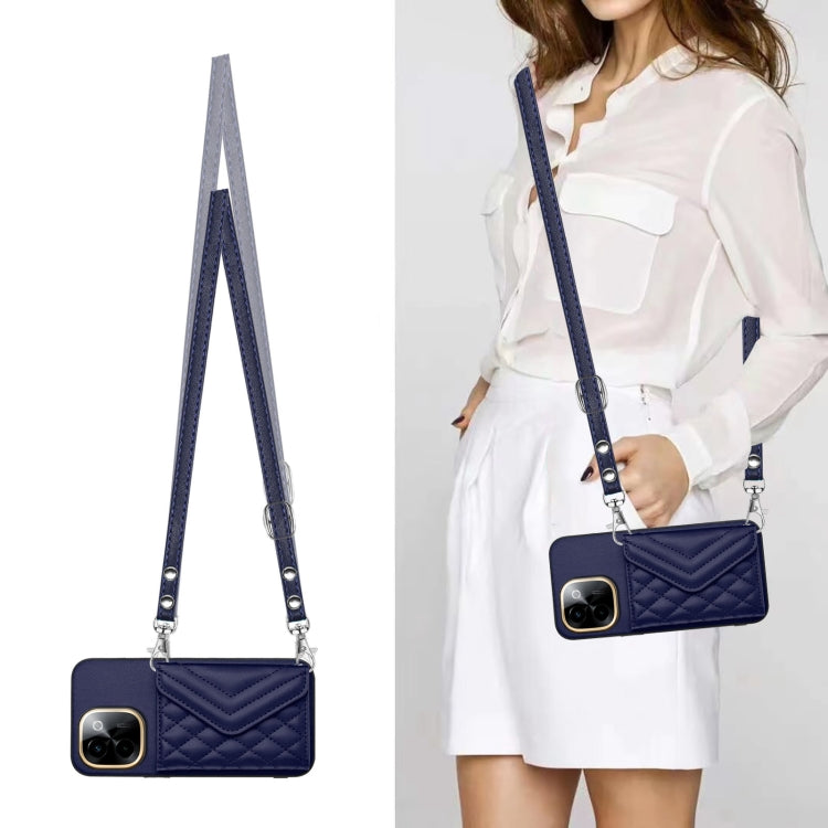 For vivo Y200 Rhombic Texture Card Bag RFID Phone Case with Long Lanyard