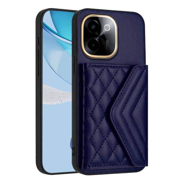 For vivo Y200 Rhombic Texture Card Bag RFID Phone Case with Long Lanyard