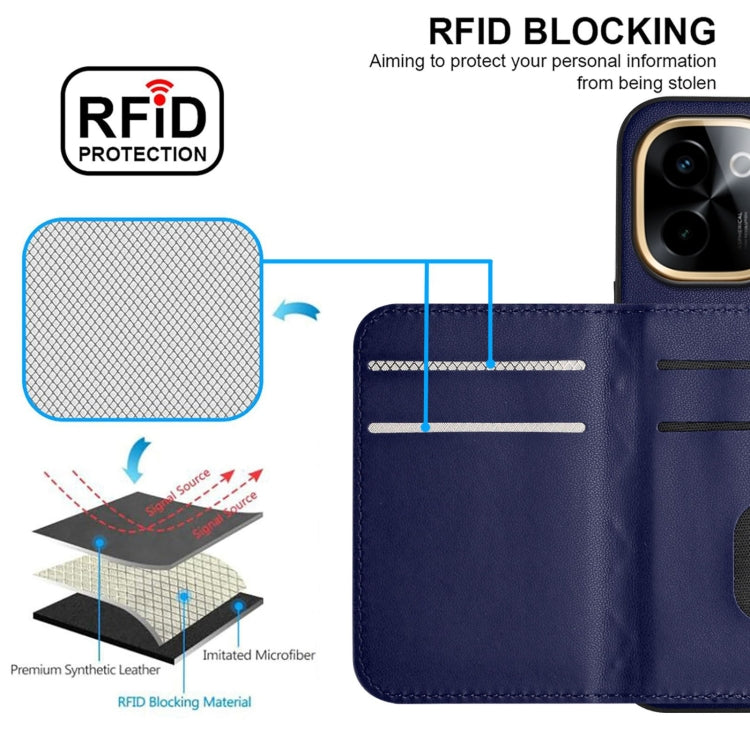For vivo Y200 Rhombic Texture Card Bag RFID Phone Case with Long Lanyard