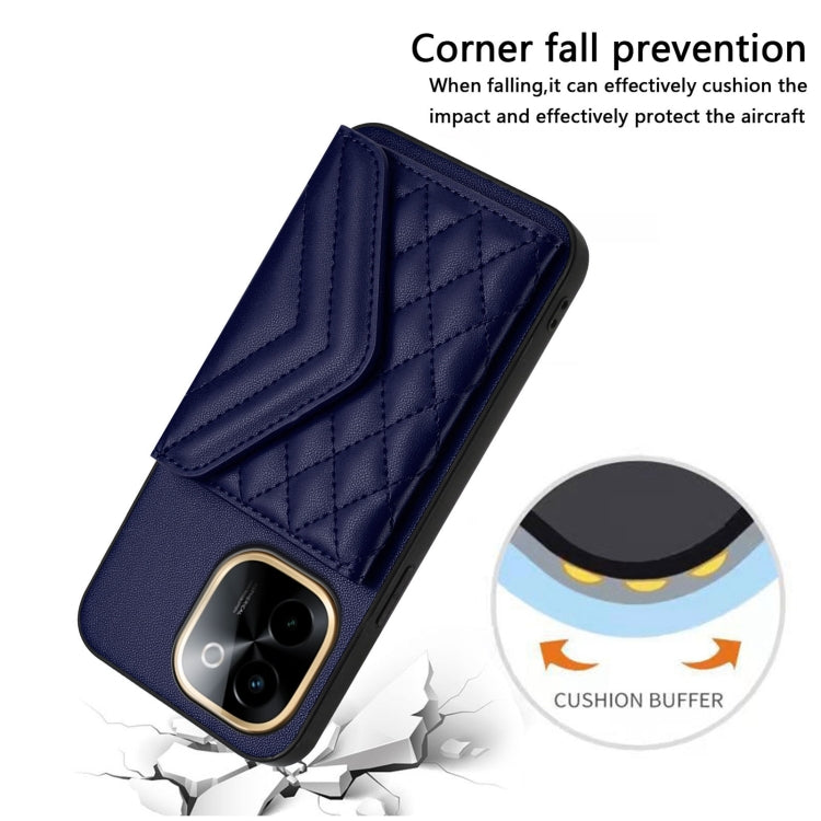 For vivo Y200 Rhombic Texture Card Bag RFID Phone Case with Long Lanyard