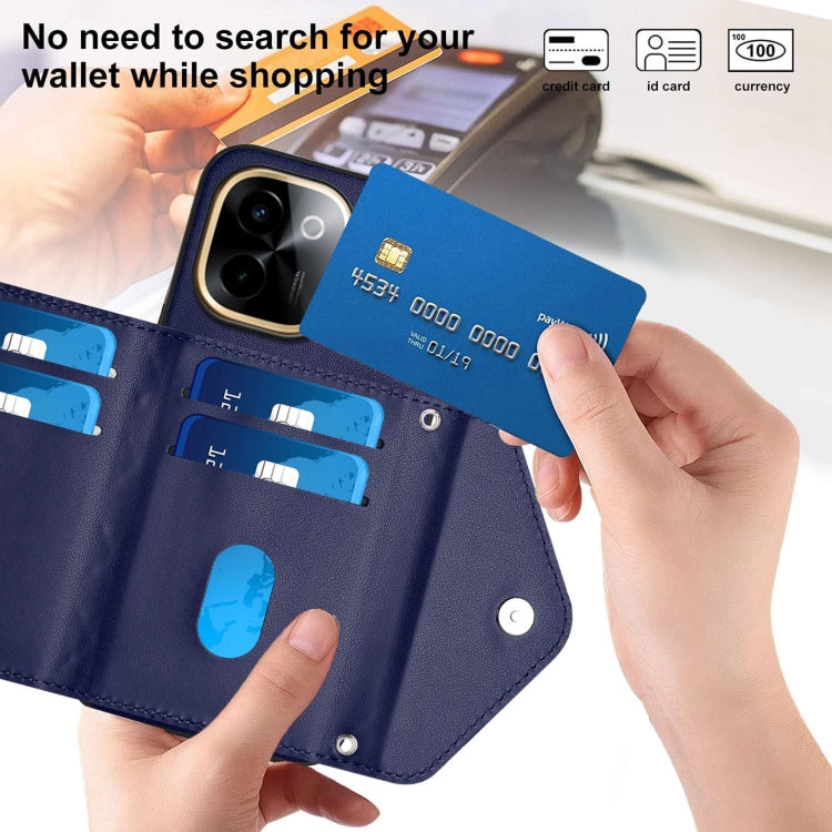 For vivo Y200 Rhombic Texture Card Bag RFID Phone Case with Long Lanyard