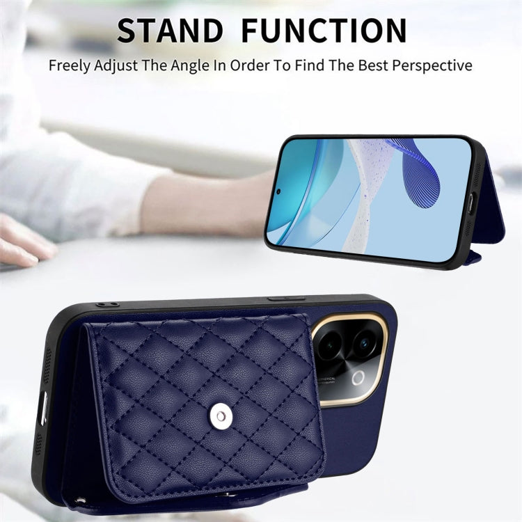 For vivo Y200 Rhombic Texture Card Bag RFID Phone Case with Long Lanyard
