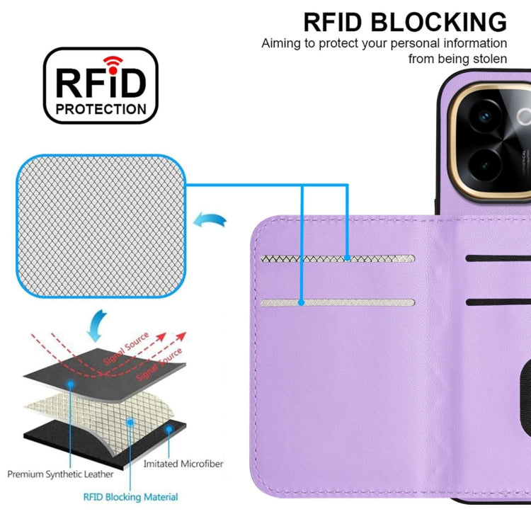 For vivo Y200 Rhombic Texture Card Bag RFID Phone Case with Long Lanyard