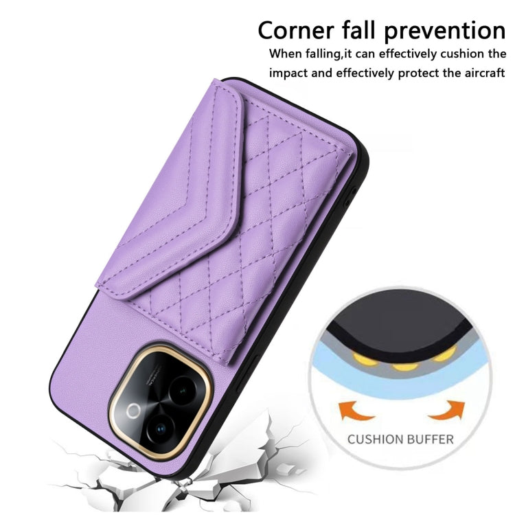 For vivo Y200 Rhombic Texture Card Bag RFID Phone Case with Long Lanyard