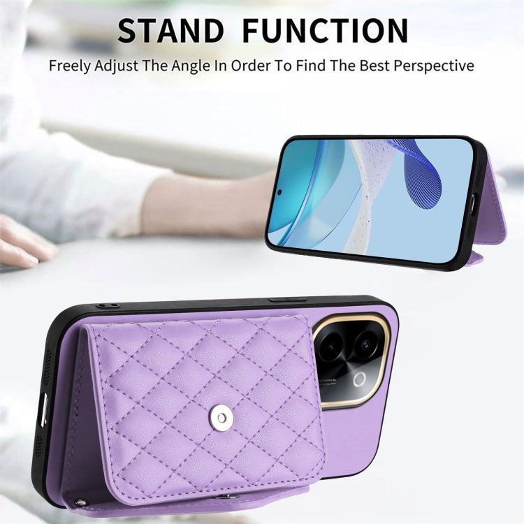 For vivo Y200 Rhombic Texture Card Bag RFID Phone Case with Long Lanyard