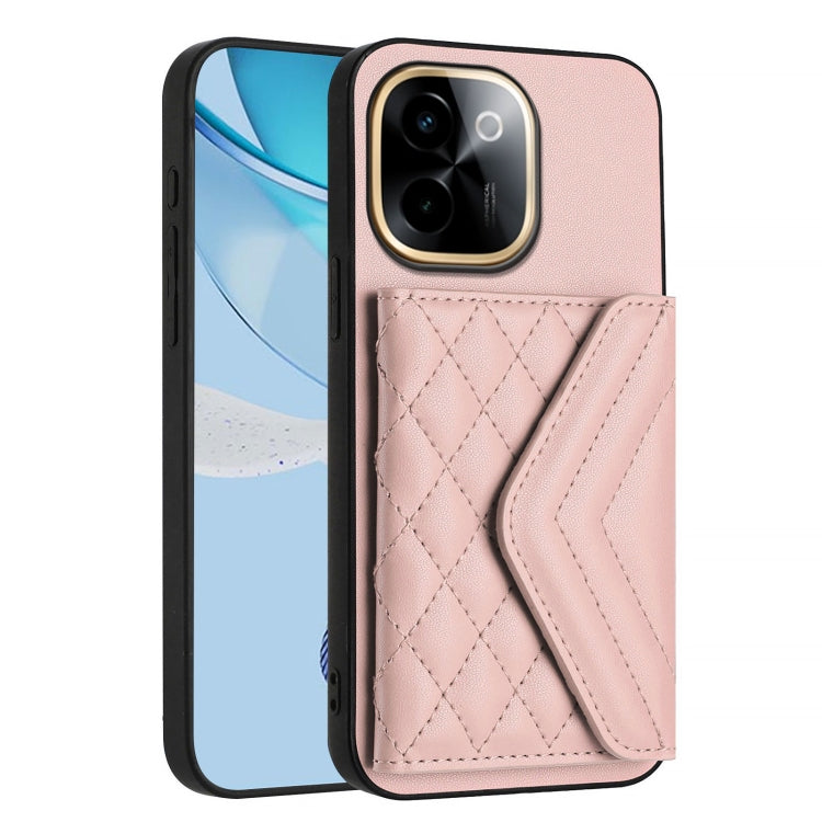 For vivo Y200 Rhombic Texture Card Bag RFID Phone Case with Long Lanyard