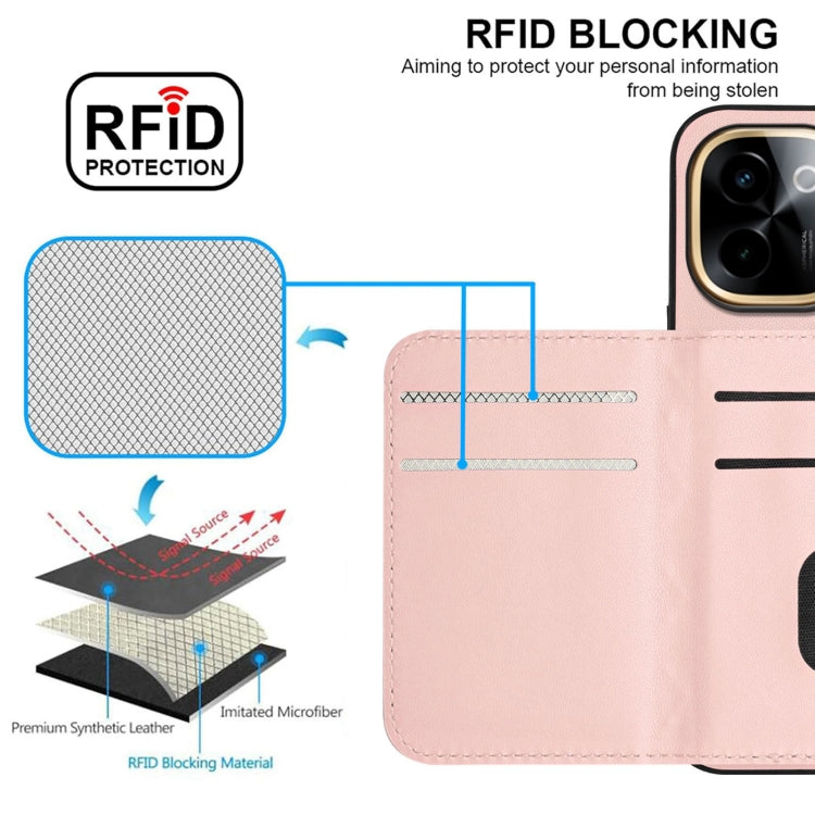 For vivo Y200 Rhombic Texture Card Bag RFID Phone Case with Long Lanyard
