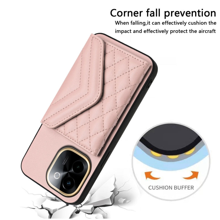 For vivo Y200 Rhombic Texture Card Bag RFID Phone Case with Long Lanyard