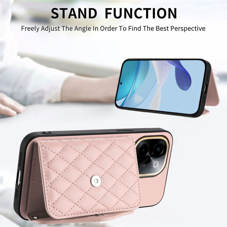 For vivo Y200 Rhombic Texture Card Bag RFID Phone Case with Long Lanyard