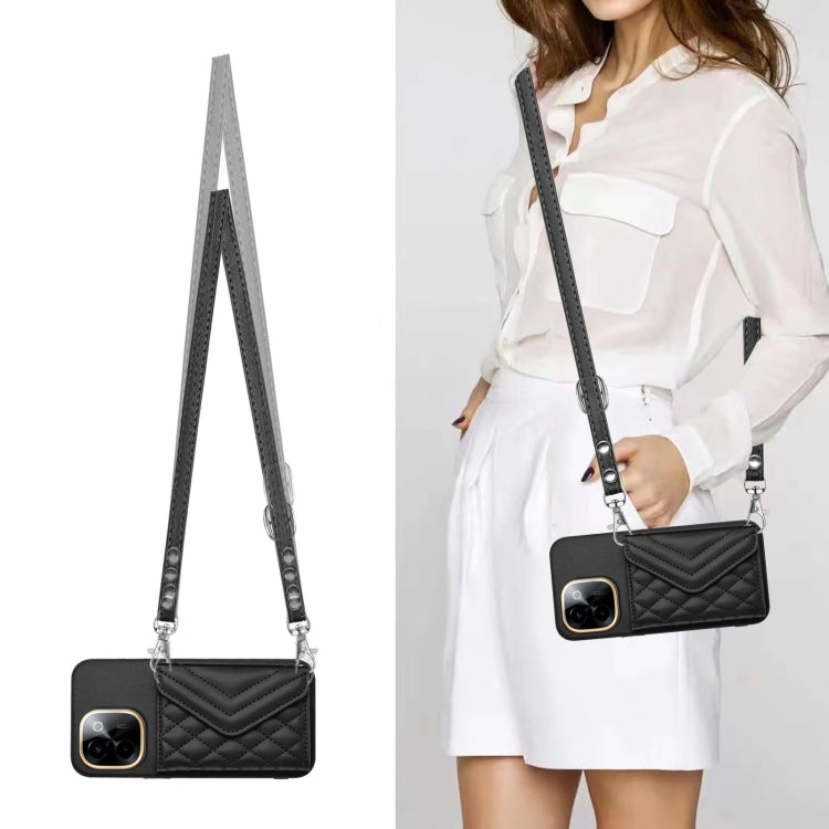 For vivo Y200 Rhombic Texture Card Bag RFID Phone Case with Long Lanyard