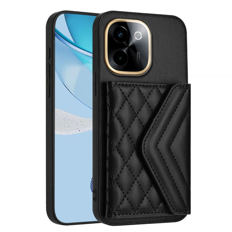For vivo Y200 Rhombic Texture Card Bag RFID Phone Case with Long Lanyard