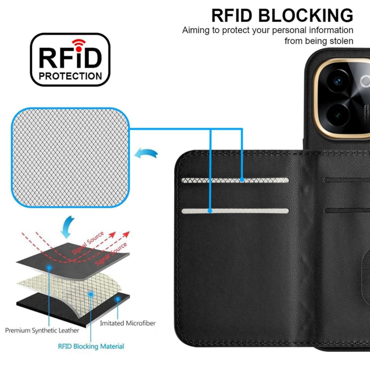 For vivo Y200 Rhombic Texture Card Bag RFID Phone Case with Long Lanyard