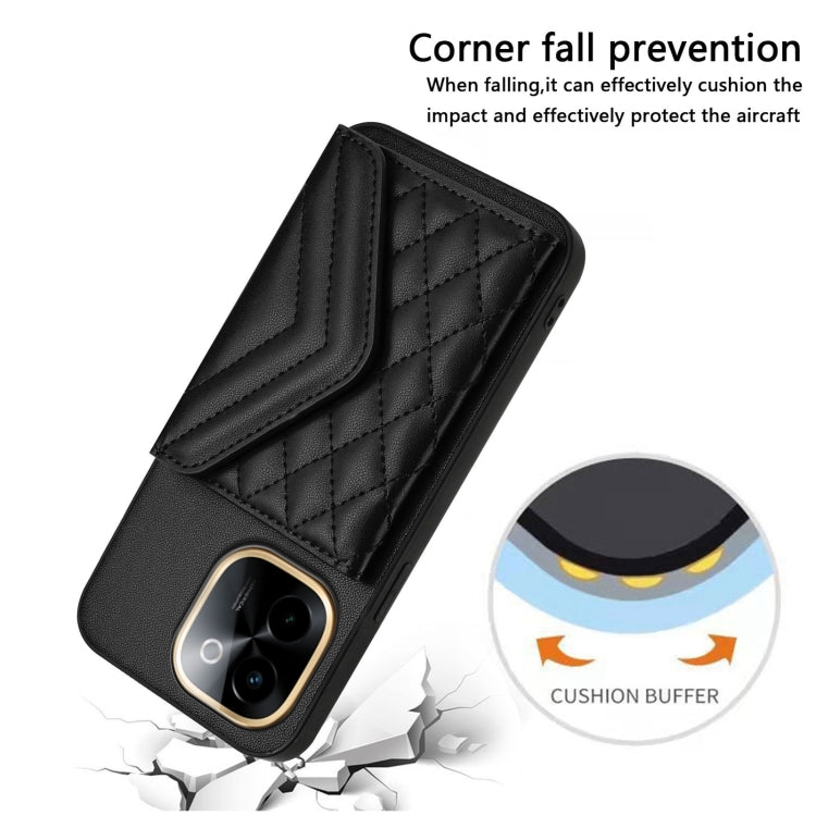 For vivo Y200 Rhombic Texture Card Bag RFID Phone Case with Long Lanyard