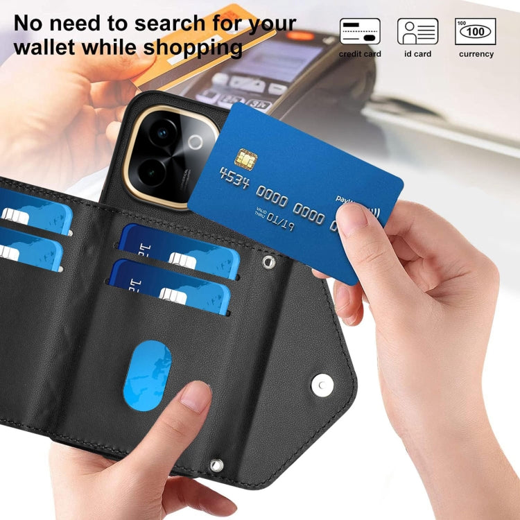 For vivo Y200 Rhombic Texture Card Bag RFID Phone Case with Long Lanyard