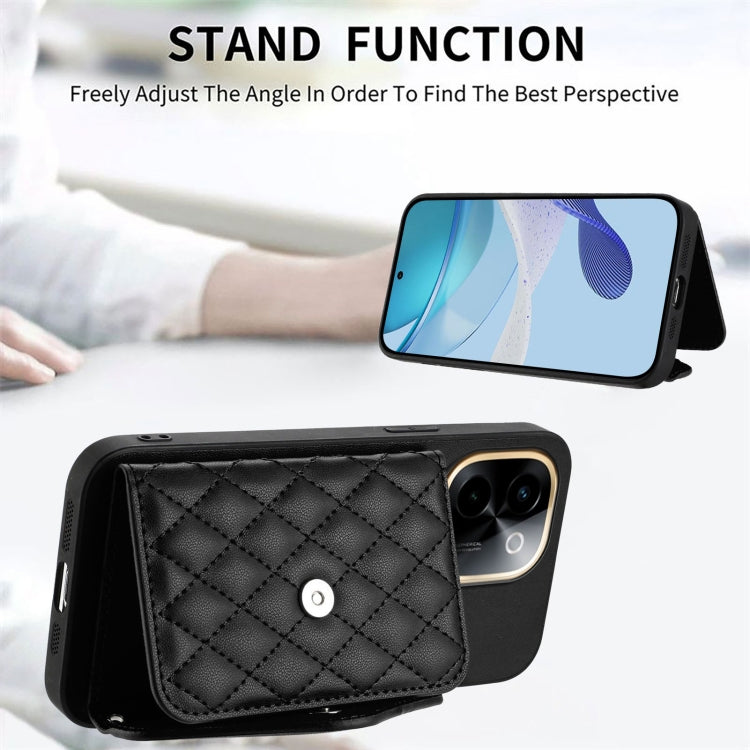 For vivo Y200 Rhombic Texture Card Bag RFID Phone Case with Long Lanyard