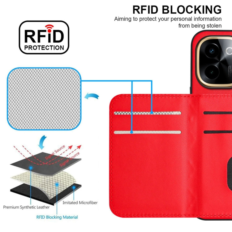 For vivo Y200 Rhombic Texture Card Bag RFID Phone Case with Long Lanyard