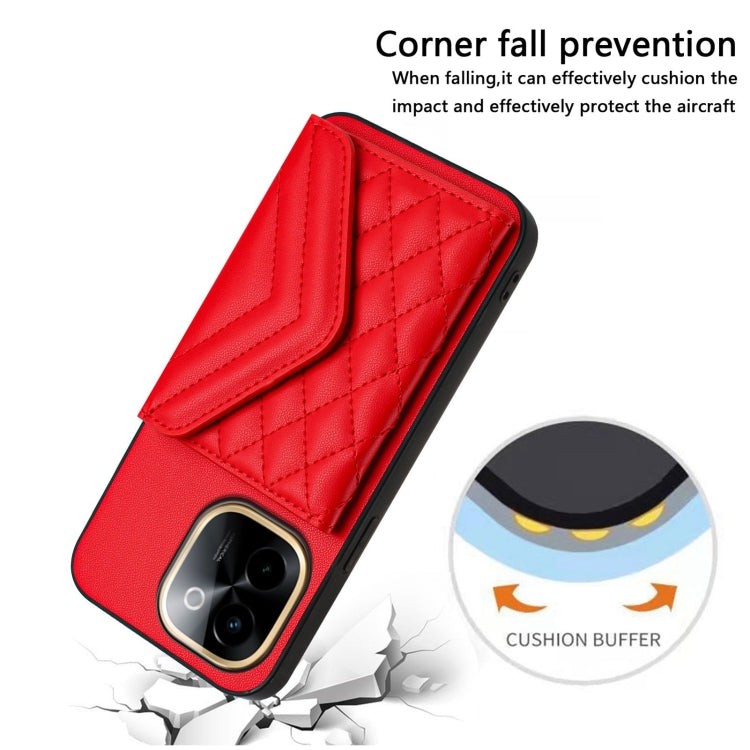 For vivo Y200 Rhombic Texture Card Bag RFID Phone Case with Long Lanyard