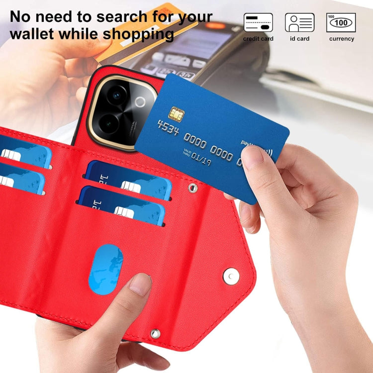 For vivo Y200 Rhombic Texture Card Bag RFID Phone Case with Long Lanyard