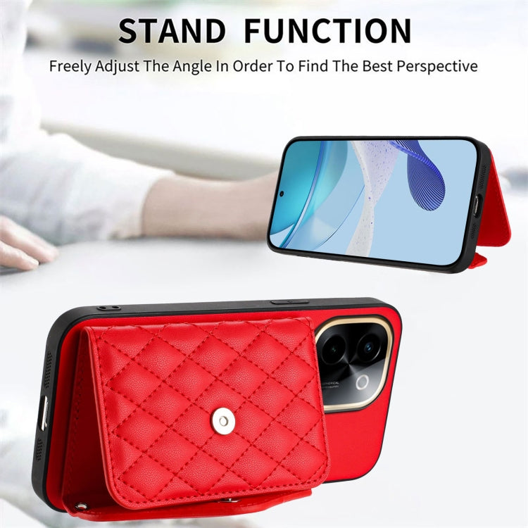 For vivo Y200 Rhombic Texture Card Bag RFID Phone Case with Long Lanyard