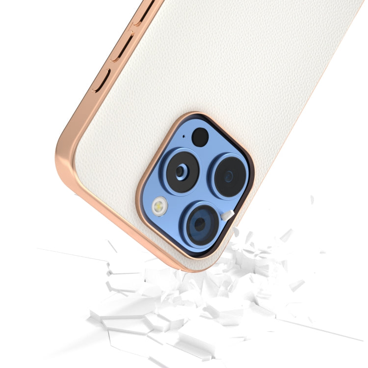 For iPhone 16 Pro Max ABEEL Electroplated Frame Genuine Leather Elegant Phone Case