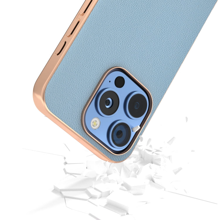 For iPhone 16 Pro Max ABEEL Electroplated Frame Genuine Leather Elegant Phone Case