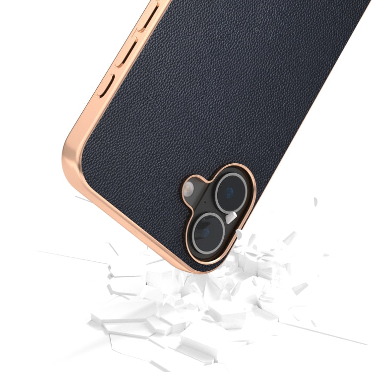 For iPhone 16 ABEEL Electroplated Frame Genuine Leather Elegant Phone Case