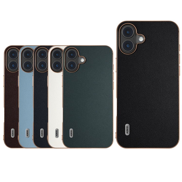 For iPhone 16 ABEEL Electroplated Frame Genuine Leather Elegant Phone Case