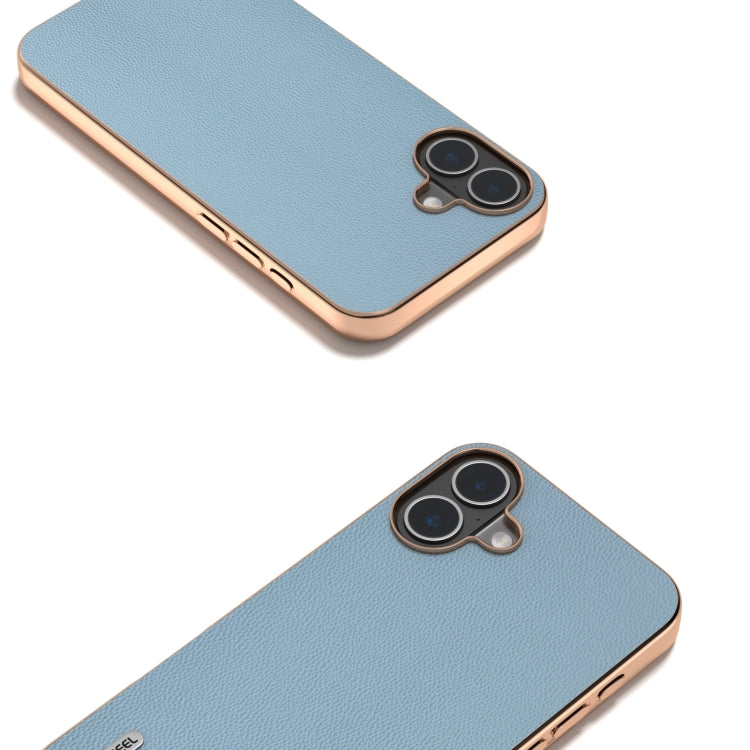 For iPhone 16 ABEEL Electroplated Frame Genuine Leather Elegant Phone Case