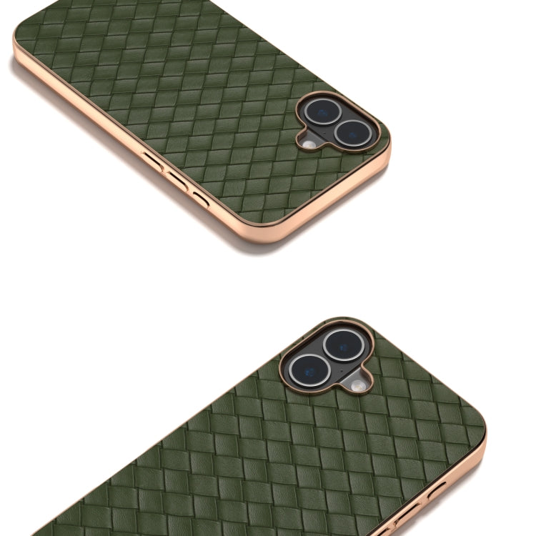 For iPhone 16 Electroplated Frame Woven Texture PU Phone Case