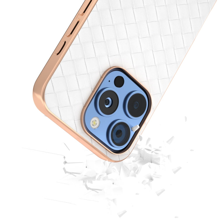 For iPhone 16 Pro Electroplated Frame Woven Texture PU Phone Case