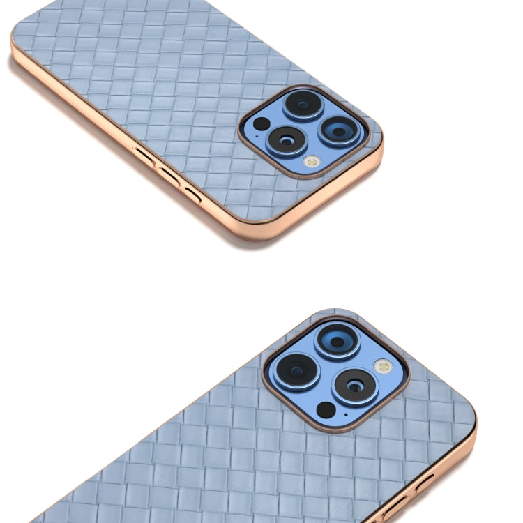 For iPhone 16 Pro Electroplated Frame Woven Texture PU Phone Case