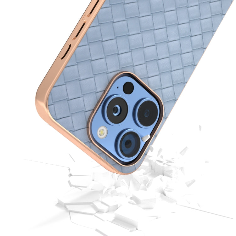 For iPhone 16 Pro Electroplated Frame Woven Texture PU Phone Case