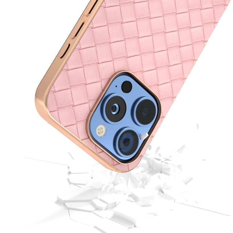 For iPhone 16 Pro Max Electroplated Frame Woven Texture PU Phone Case