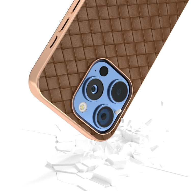 For iPhone 16 Pro Max Electroplated Frame Woven Texture PU Phone Case