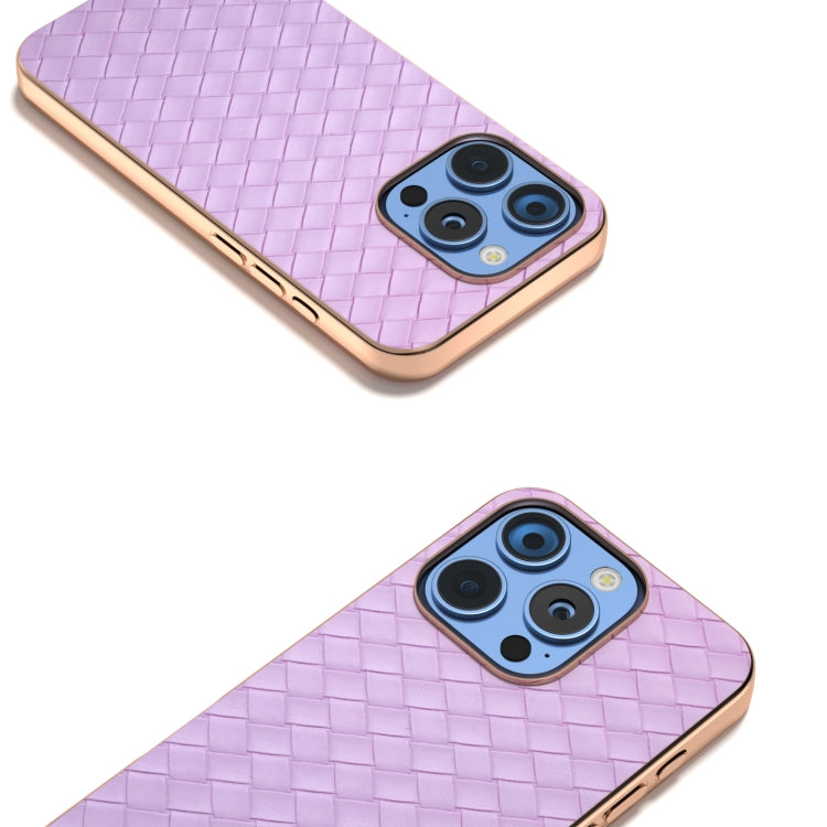 For iPhone 16 Pro Max Electroplated Frame Woven Texture PU Phone Case