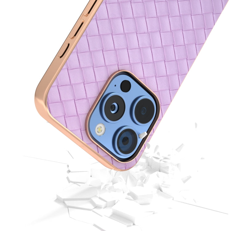 For iPhone 16 Pro Max Electroplated Frame Woven Texture PU Phone Case