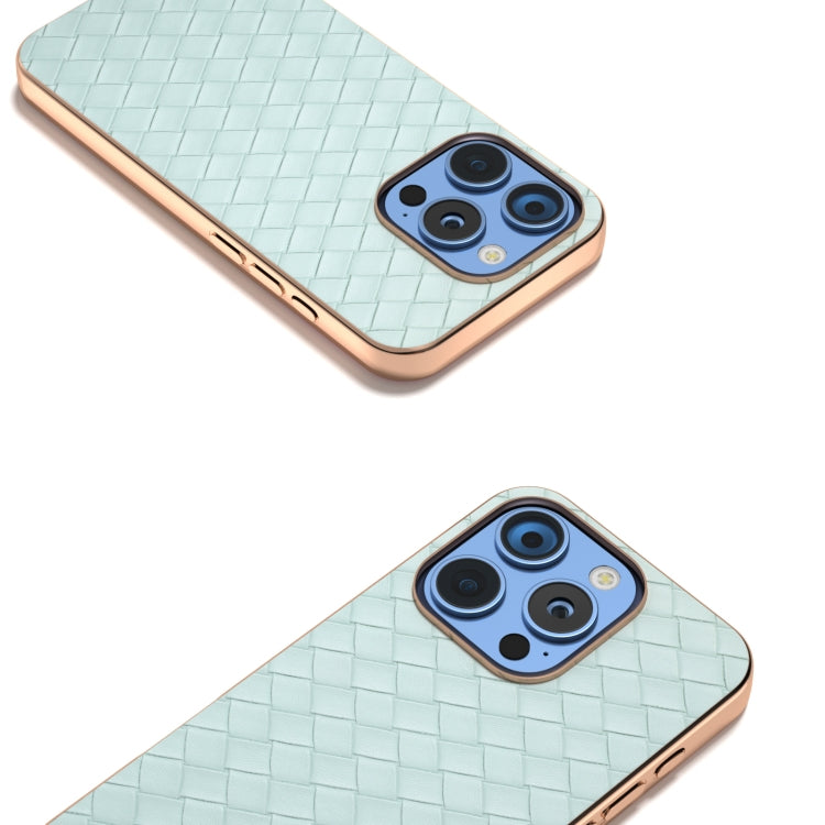 For iPhone 16 Pro Max Electroplated Frame Woven Texture PU Phone Case