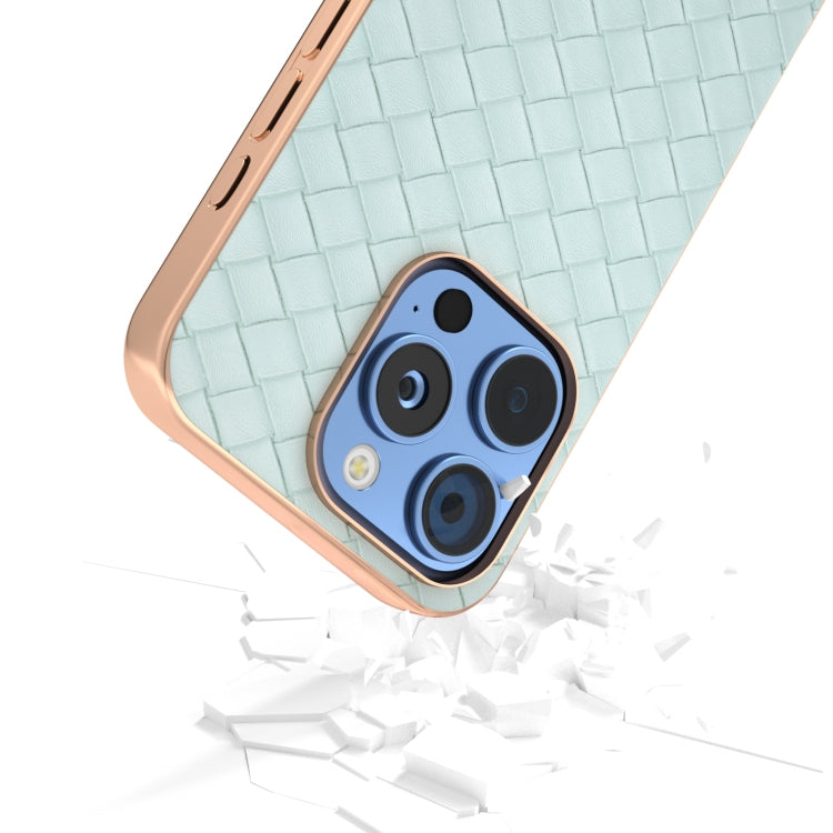 For iPhone 16 Pro Max Electroplated Frame Woven Texture PU Phone Case