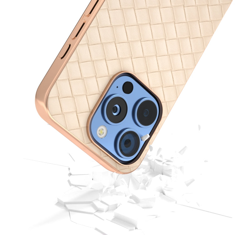 For iPhone 16 Pro Max Electroplated Frame Woven Texture PU Phone Case