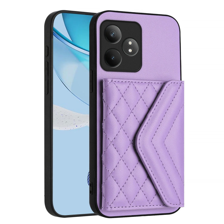For Realme GT Neo6 SE Rhombic Texture Card Bag RFID Phone Case with Long Lanyard