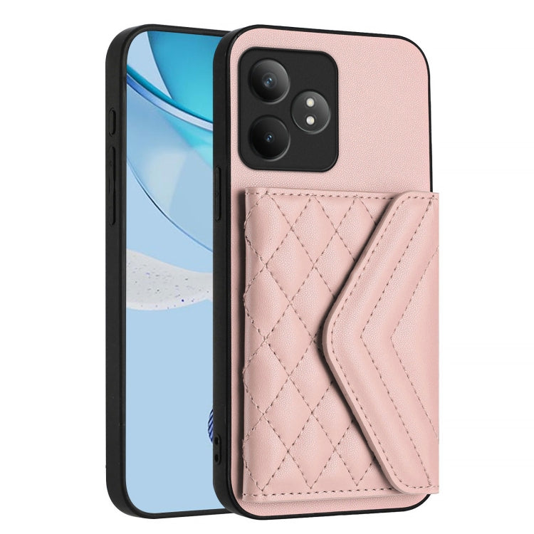 For Realme GT Neo6 SE Rhombic Texture Card Bag RFID Phone Case with Long Lanyard