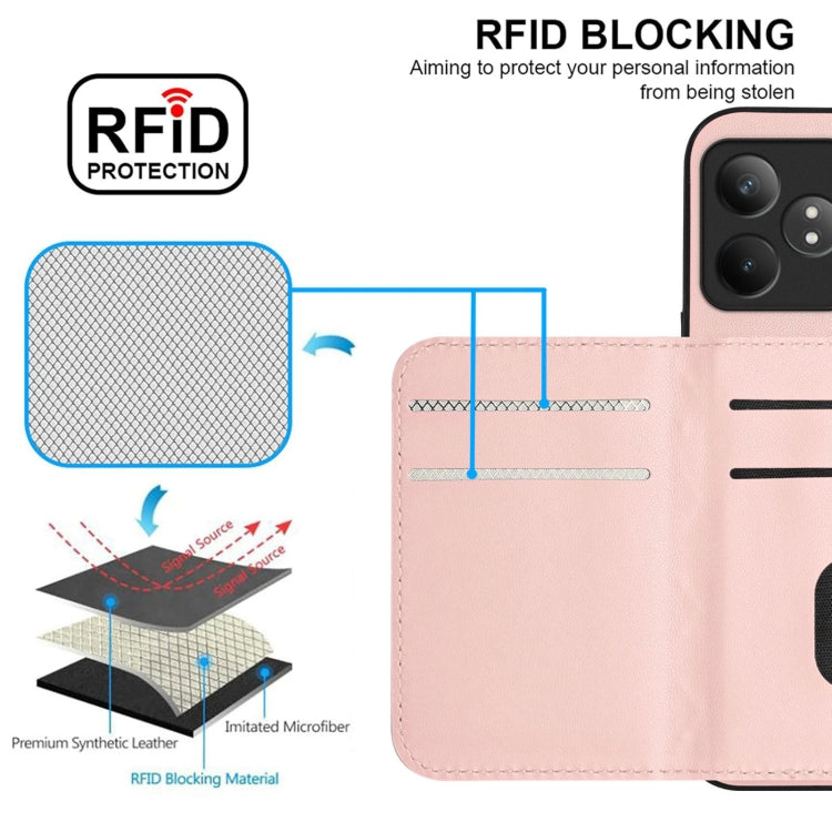 For Realme GT Neo6 SE Rhombic Texture Card Bag RFID Phone Case with Long Lanyard
