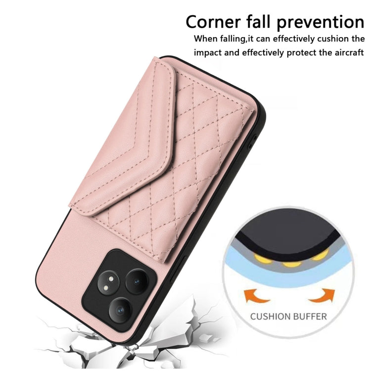 For Realme GT Neo6 SE Rhombic Texture Card Bag RFID Phone Case with Long Lanyard